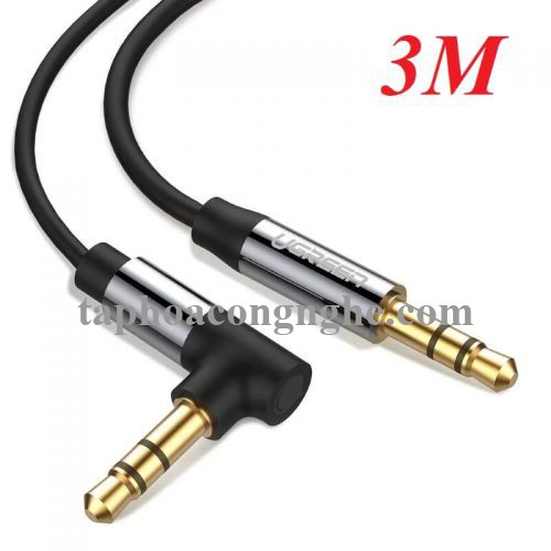 Ugreen 30550 3M màu Đen Cáp âm thanh 2 đầu 3.5mm dương đầu vuông góc mạ vàng AV139 30030550